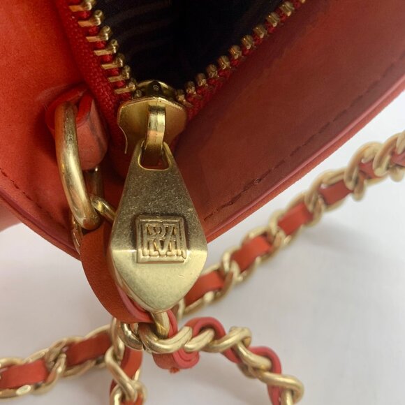 Pour La Victoire Coral & Tan Woven Leather Crossbody Bag - Picture 10 of 12